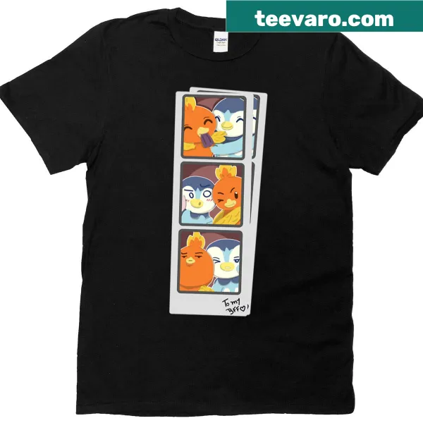 Illustration of two friends in a photobooth on T-shirt