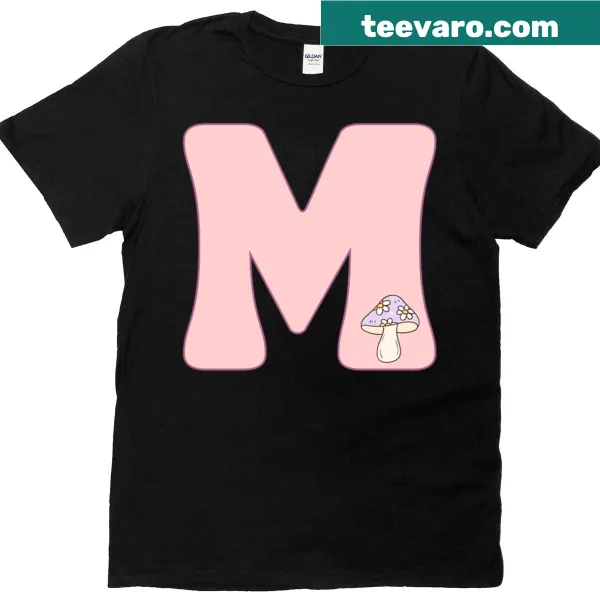 Stylish pink groovy letter M printed on a casual t-shirt