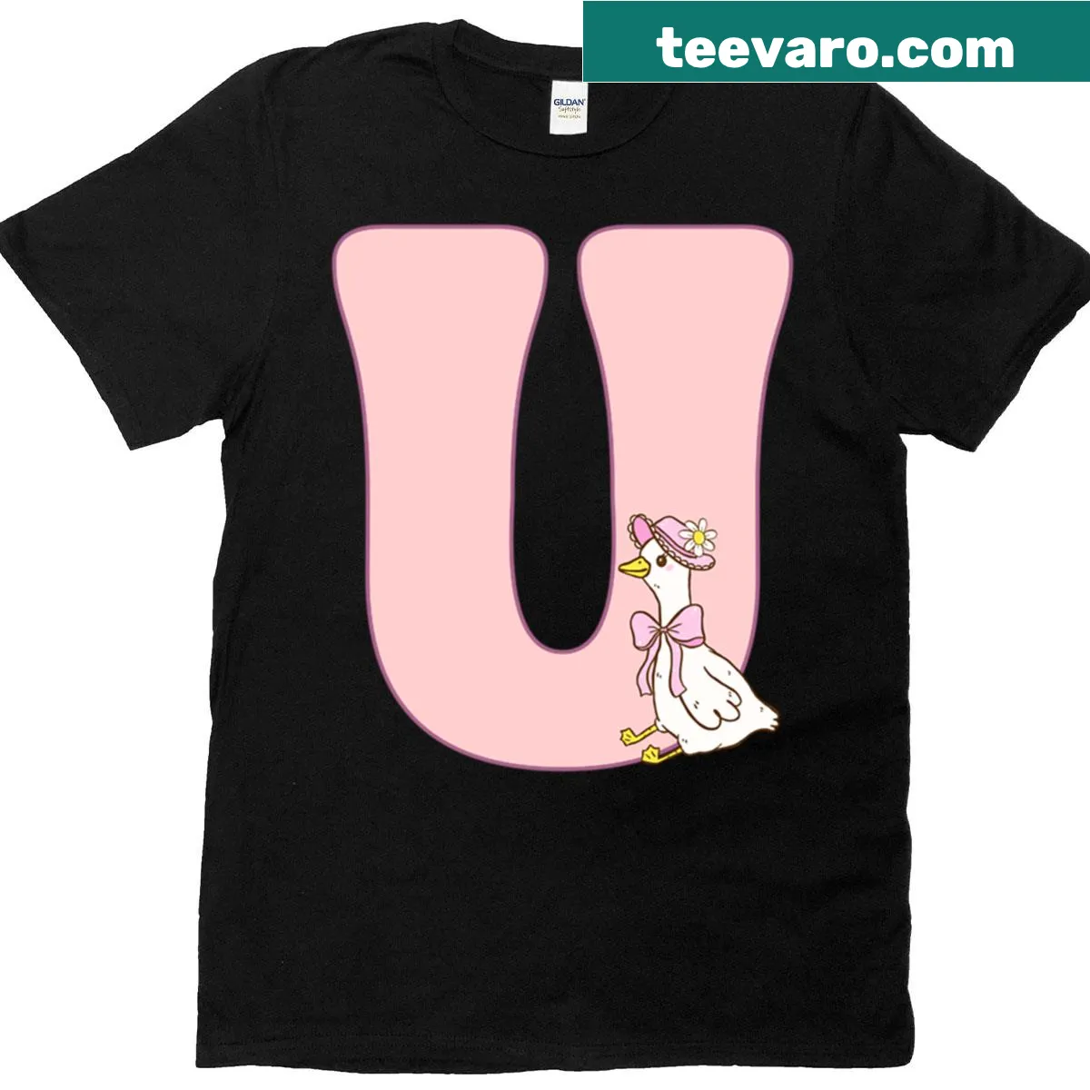Groovy letter U design on a pink t-shirt — on a men's t-shirt