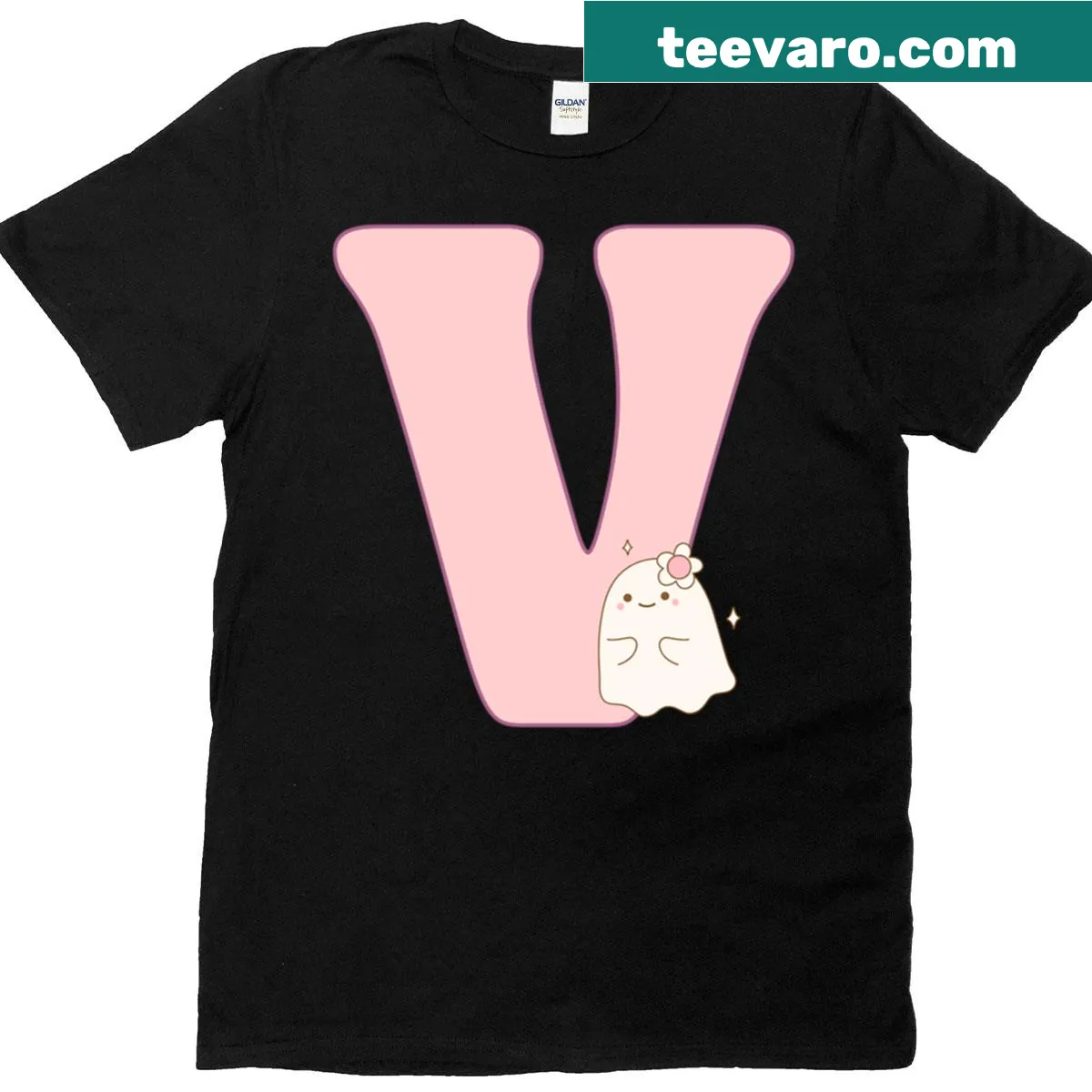 Groovy letter V t-shirt with playful typography — on a men's t-shirt