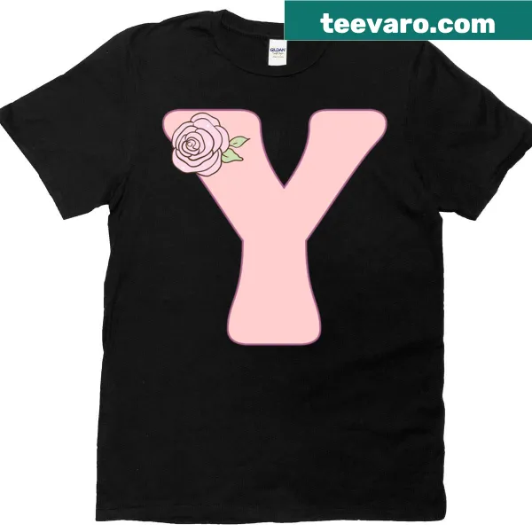 Playful pink groovy letter Y graphic on a t-shirt