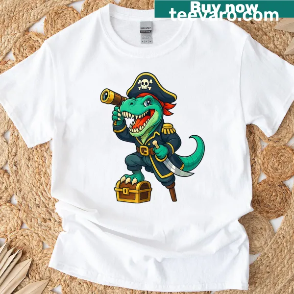 Funny T-Rex pirate design on a Halloween T-shirt