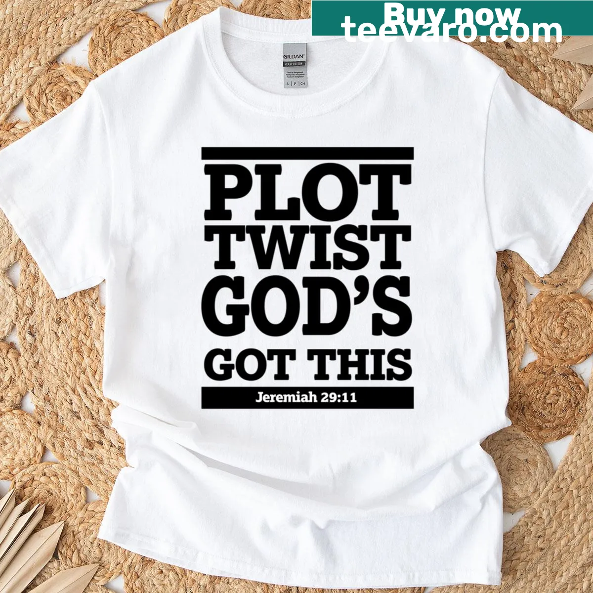 Inspirational typography t-shirt featuring Jeremiah 29:11 Bible verse — on a men's t-shirt