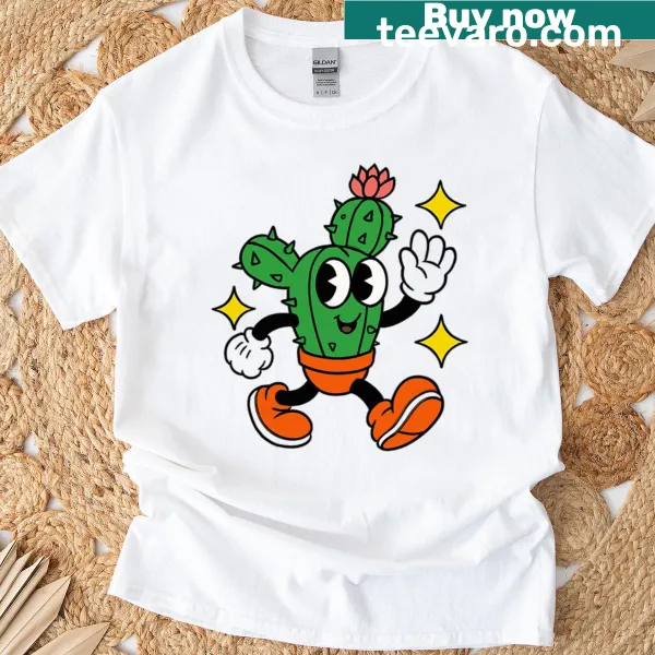 Charming cactus cartoon character design on kids' t-shirt