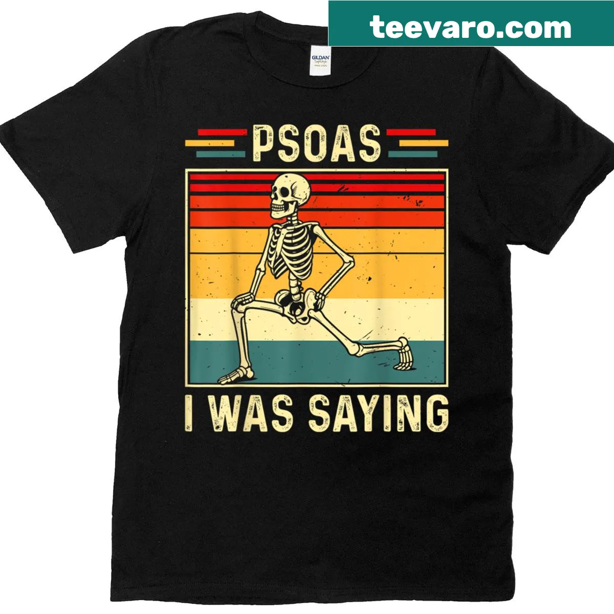 Humorous yoga skeleton graphic on a fitness t-shirt — on a men's t-shirt