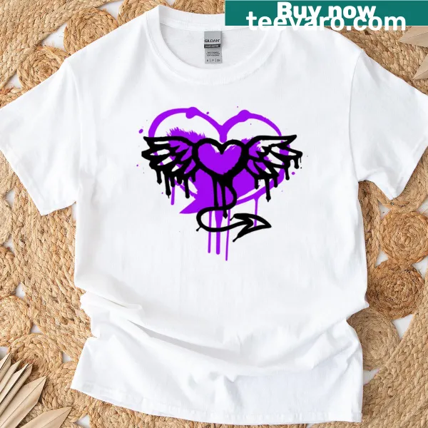 Purple Heart with wings in modern graffiti design on a T-shirt