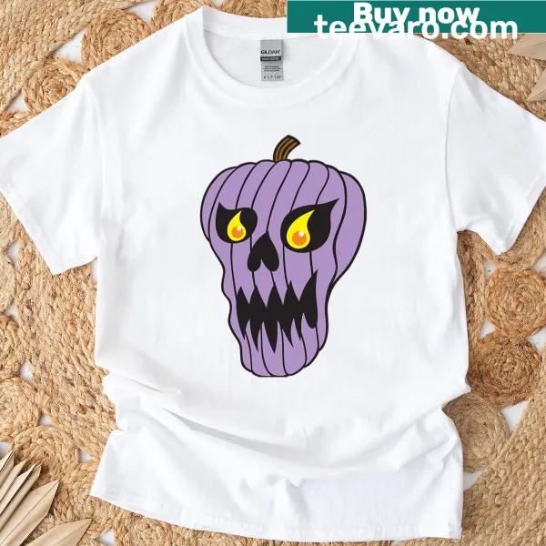Halloween-themed t-shirt featuring a pumpkin skull graphic