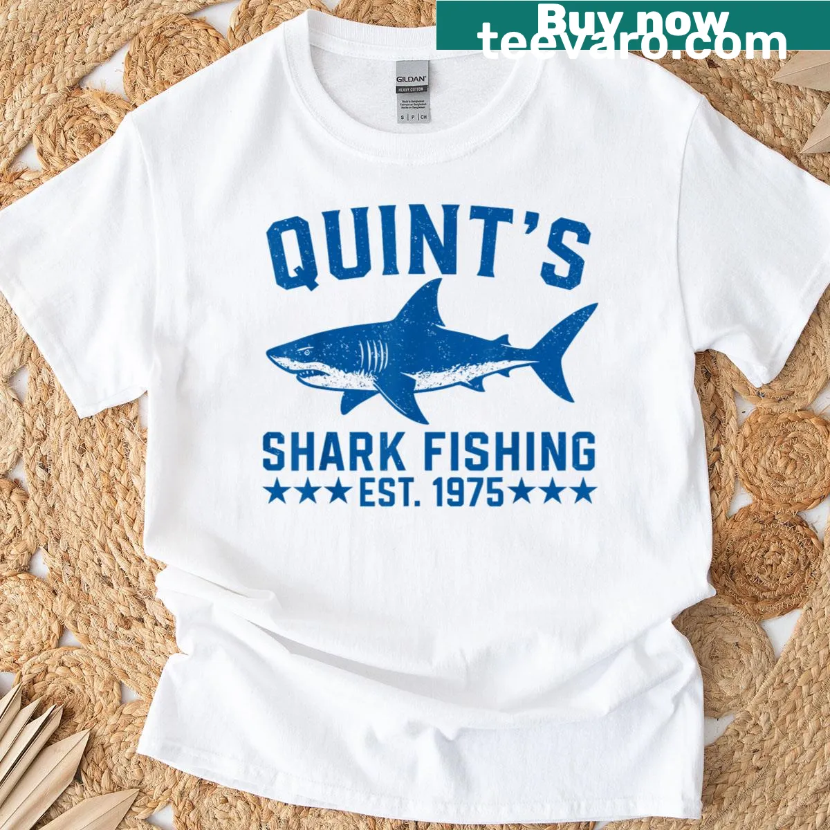 Vintage-style shark fishing tee with retro ocean graphics — on a men's t-shirt