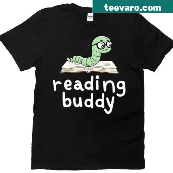 Cute bookworm graphic on a t-shirt surrounded by books