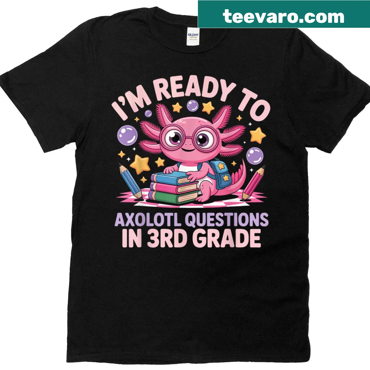Playful axolotl graphic with 'Ready To Axolotl' text for kids — on a men's t-shirt