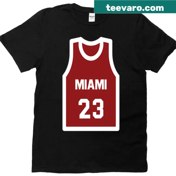 Red Miami basketball jersey design on a t-shirt