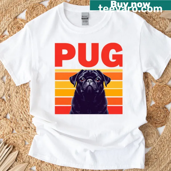 Retro black pug illustration t-shirt from the 70s