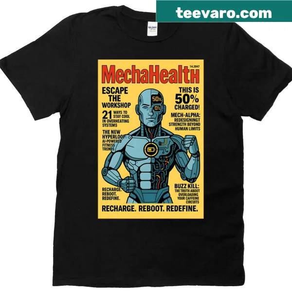 Vintage magazine cover t-shirt featuring a retro futuristic robot.