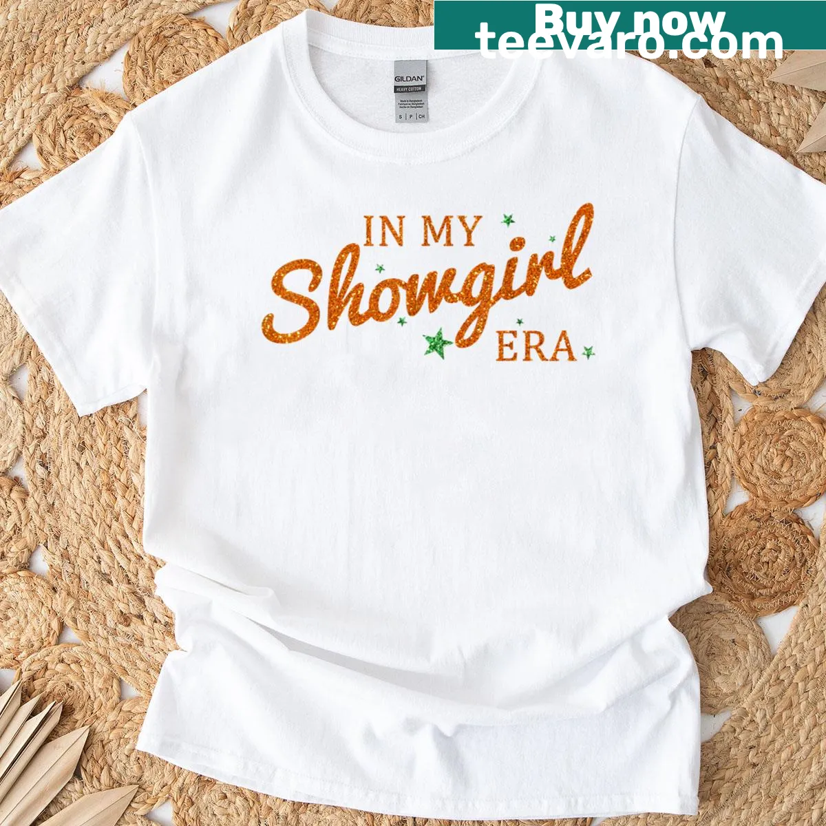 Retro showgirl themed T-shirt with nostalgic typography — on a men's t-shirt