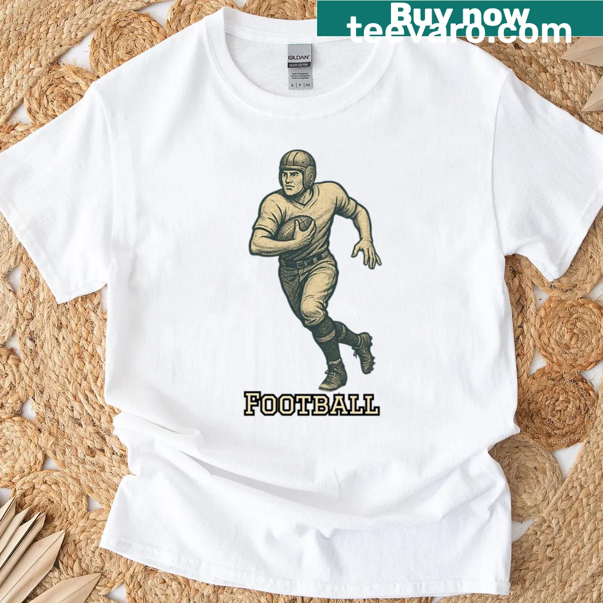 Retro illustration of a football player featured on a T-shirt — on a men's t-shirt