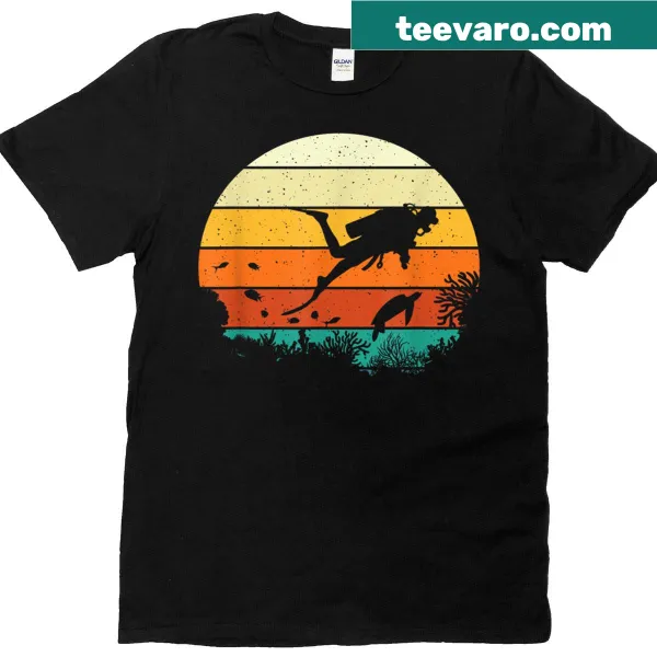 Vintage scuba diver illustration on a t-shirt.
