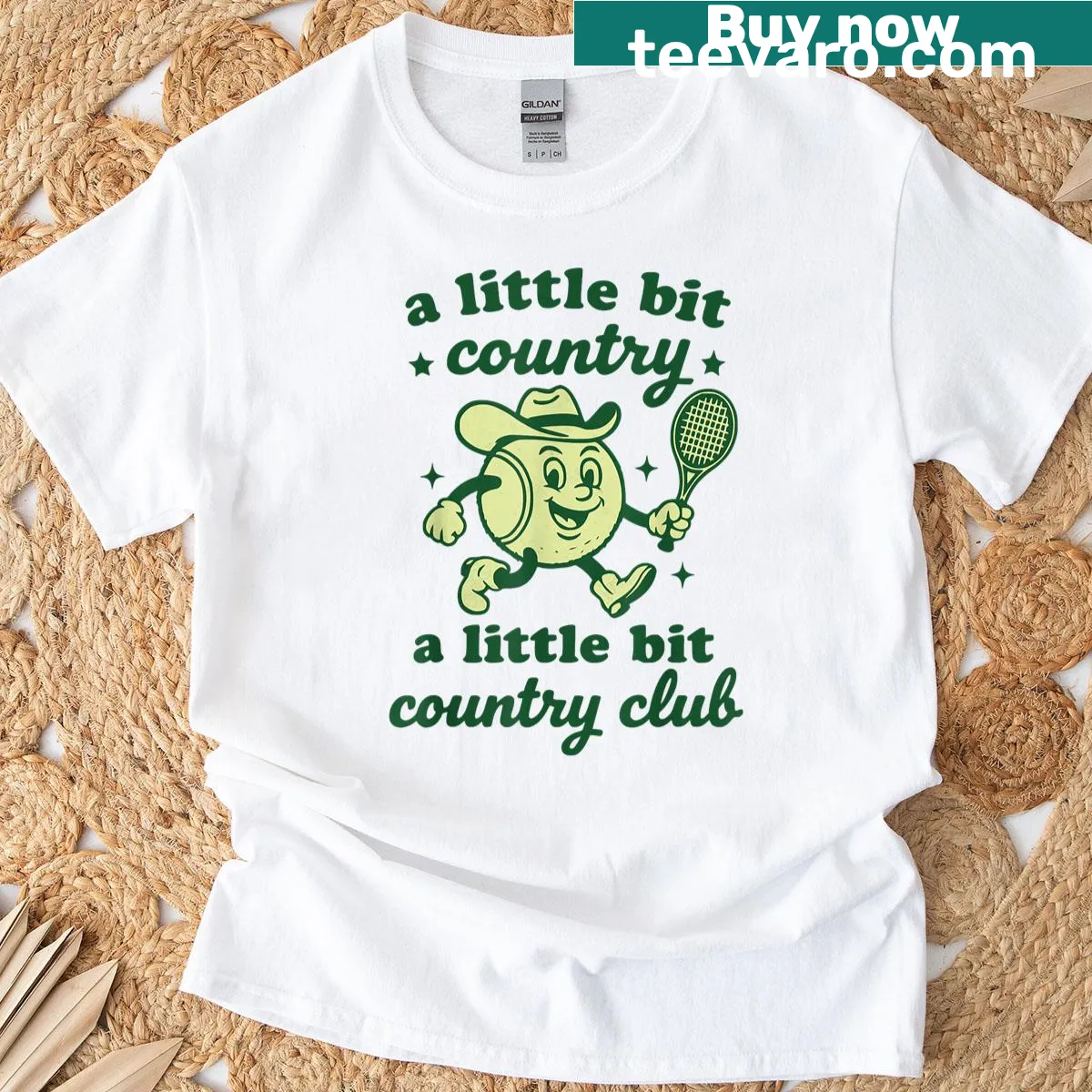 Retro Western tennis-themed graphic on a women’s T-shirt — on a men's t-shirt