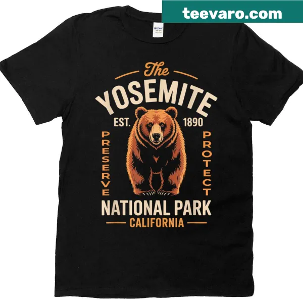 Yosemite National Park bear and mountains graphic t-shirt
