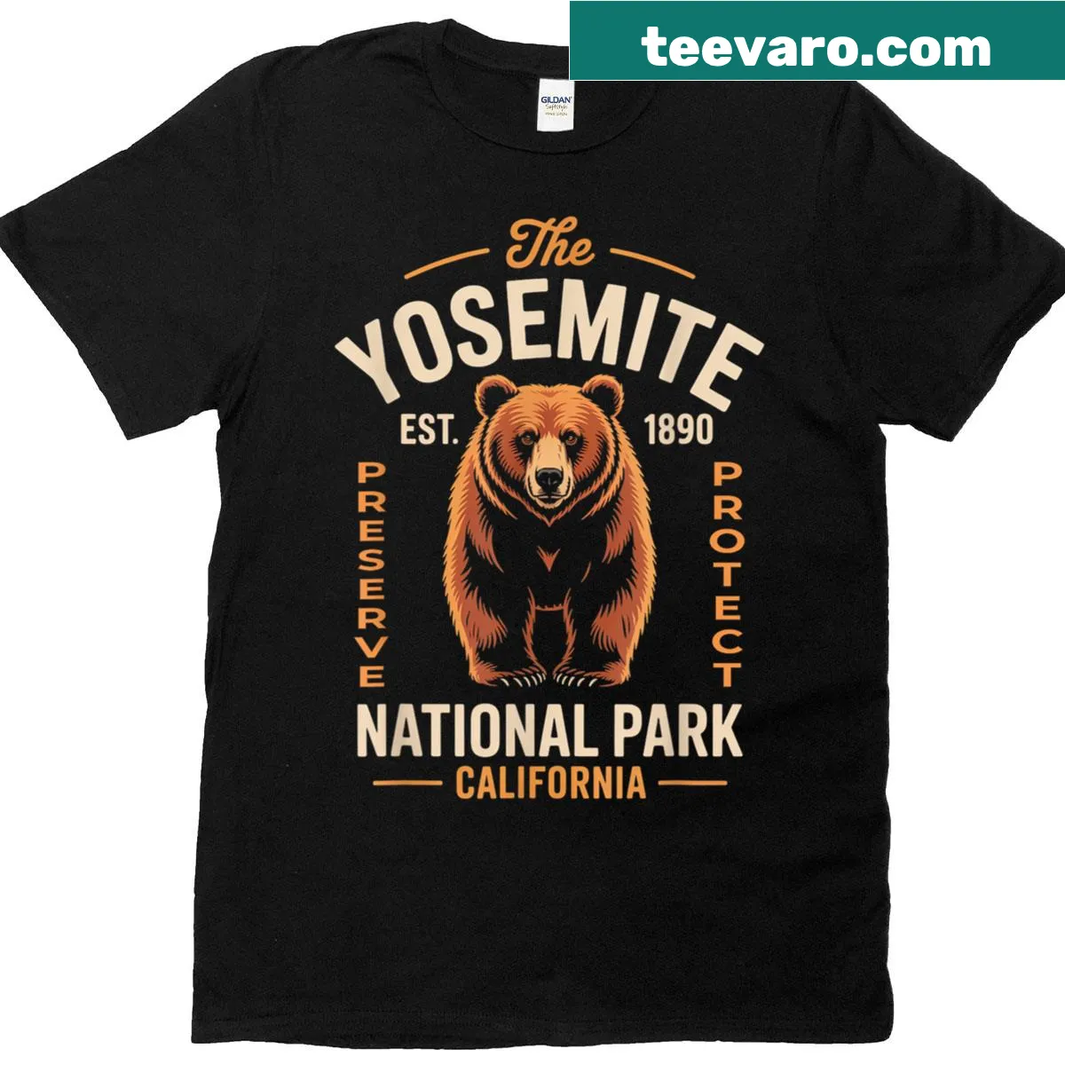 Yosemite National Park bear and mountains graphic t-shirt — on a men's t-shirt
