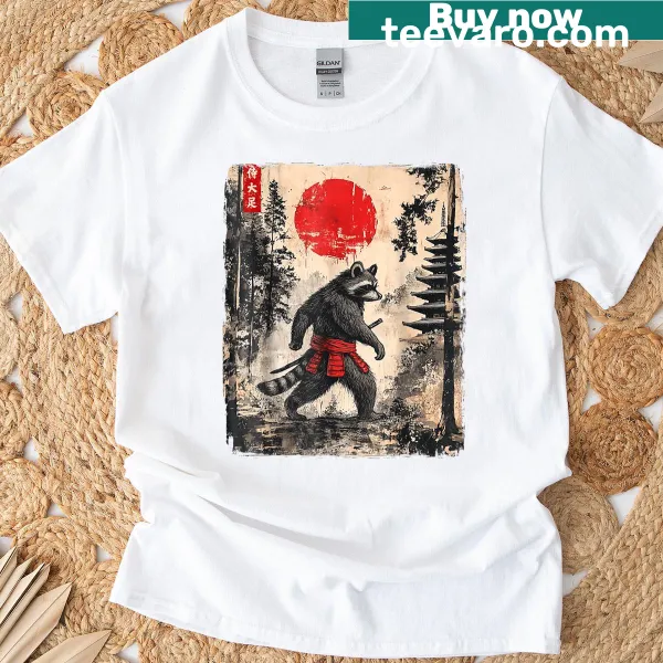 Vintage samurai raccoon graphic t-shirt