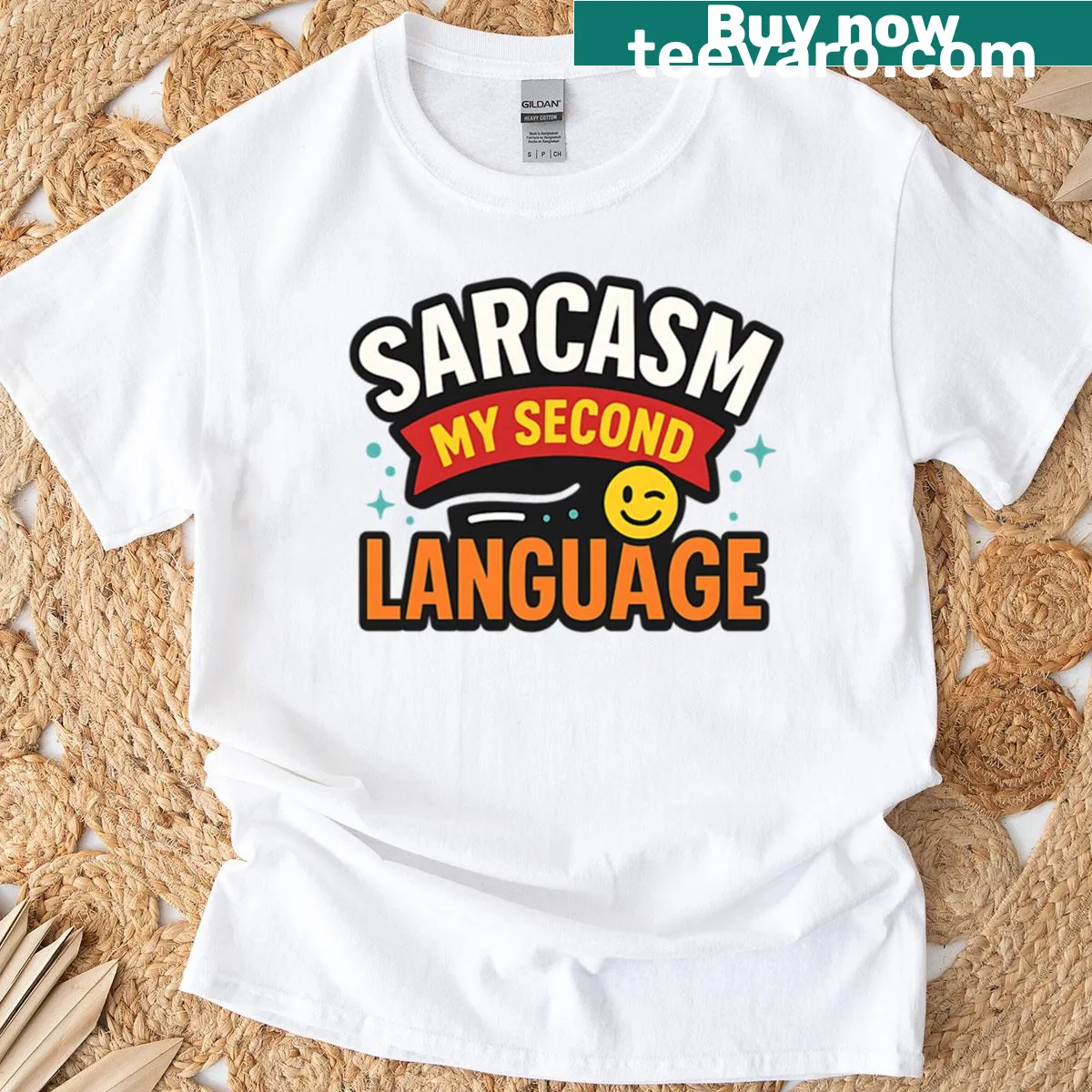 Sarcasm-themed T-shirt with bold typography — on a men's t-shirt
