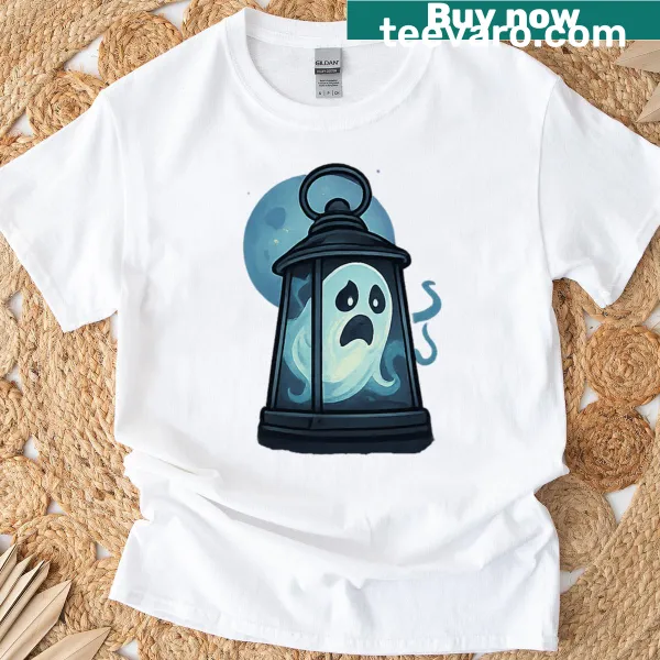 T-shirt featuring a scary ghost inside a glowing lantern