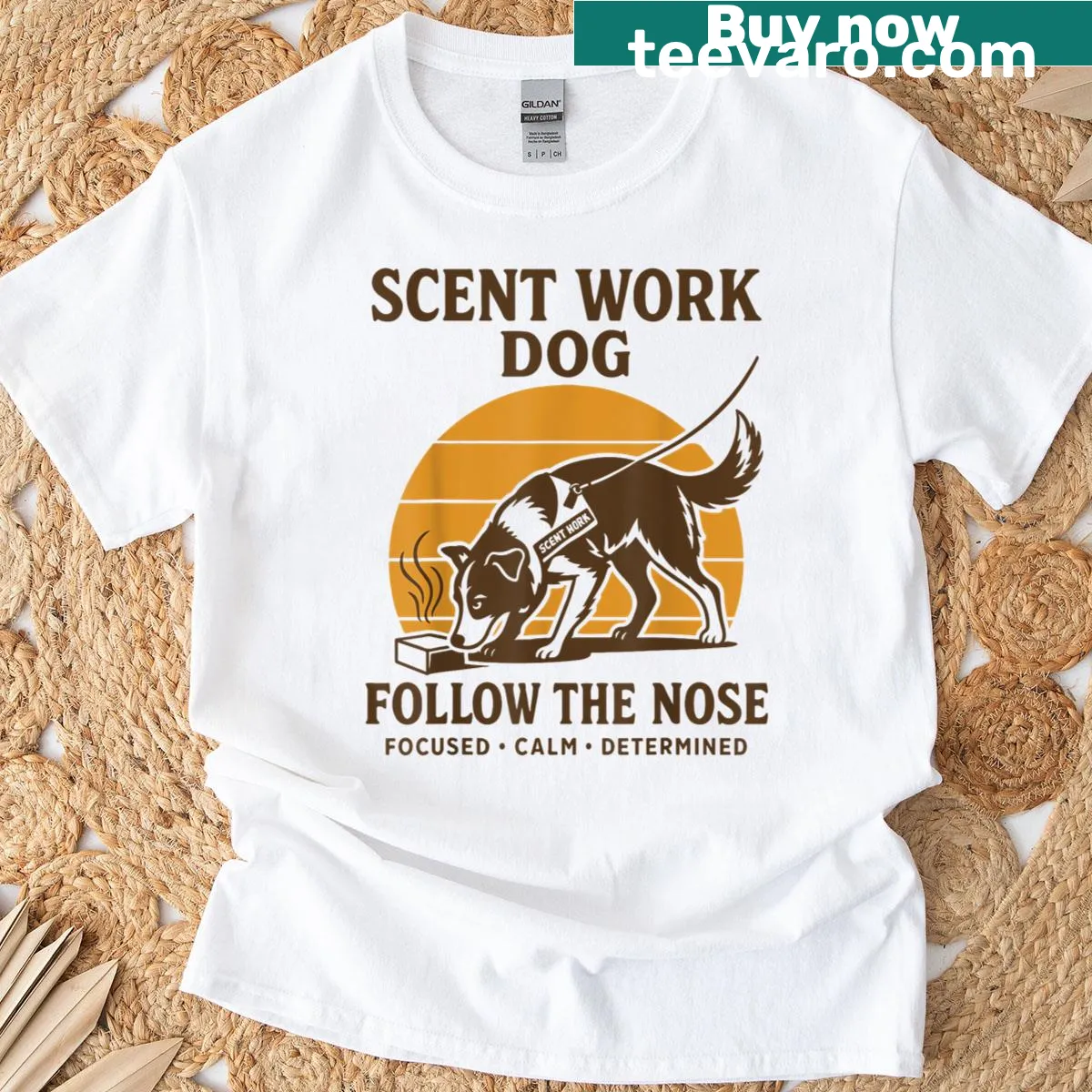 Scent Work Dog t-shirt with playful graphic — on a men's t-shirt