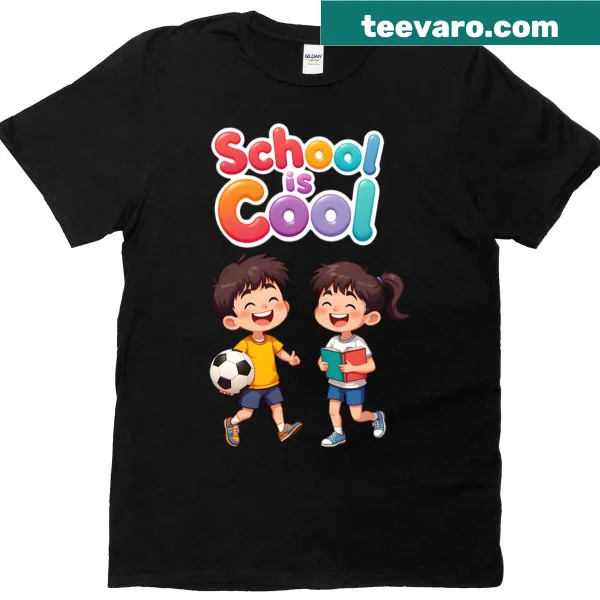 Playful kids in schoolyard graphic on t-shirt