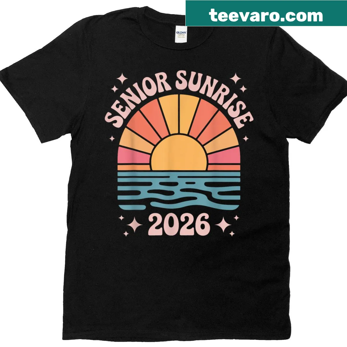 Vintage Senior Sunrise 2026 graduation t-shirt with nostalgic script — on a men's t-shirt