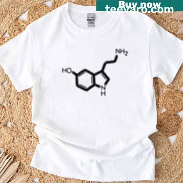 Minimalist graphic t-shirt featuring serotonin chemical structure