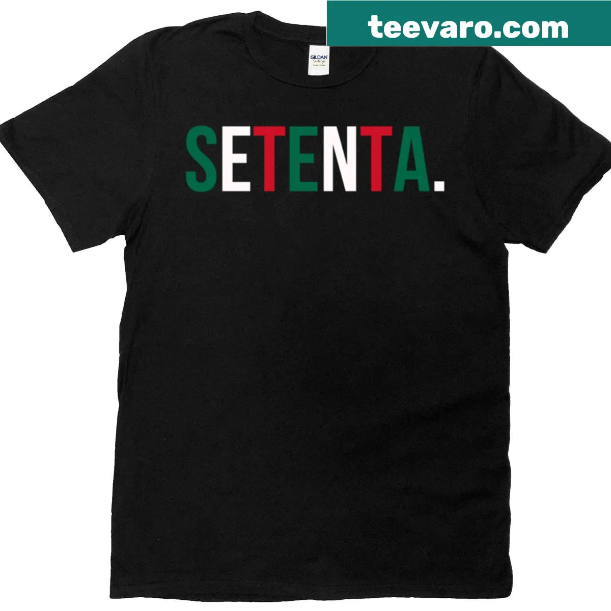 Festive T-shirt celebrating a 70th birthday with Spanish design — on a men's t-shirt