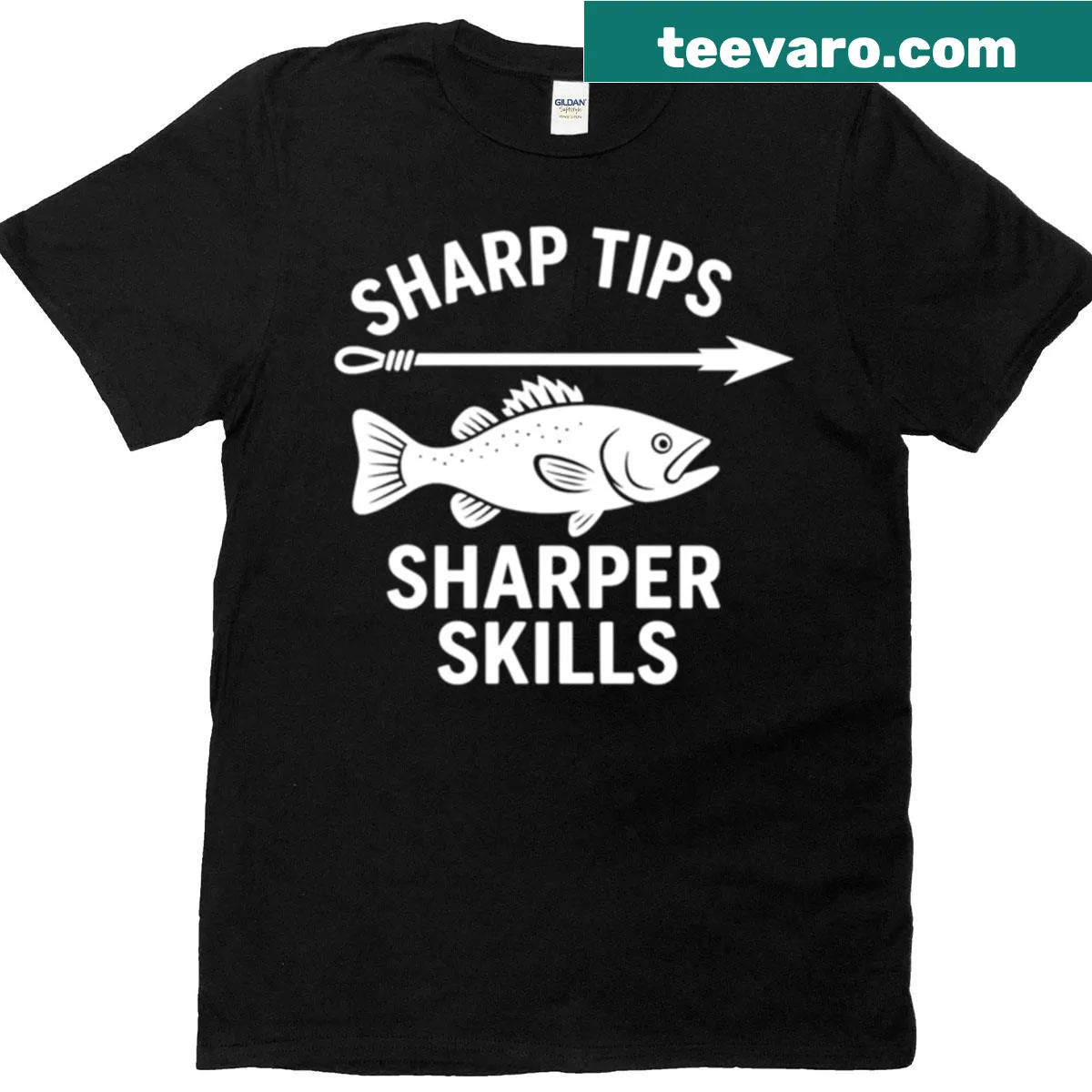 Vintage-style fishing shirt with the phrase 'Sharp Tips Sharper Skills' — on a men's t-shirt