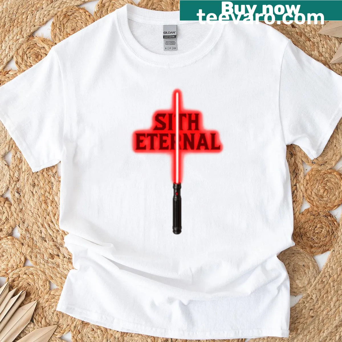 Graphic t-shirt showcasing a Sith Eternal lightsaber design — on a men's t-shirt