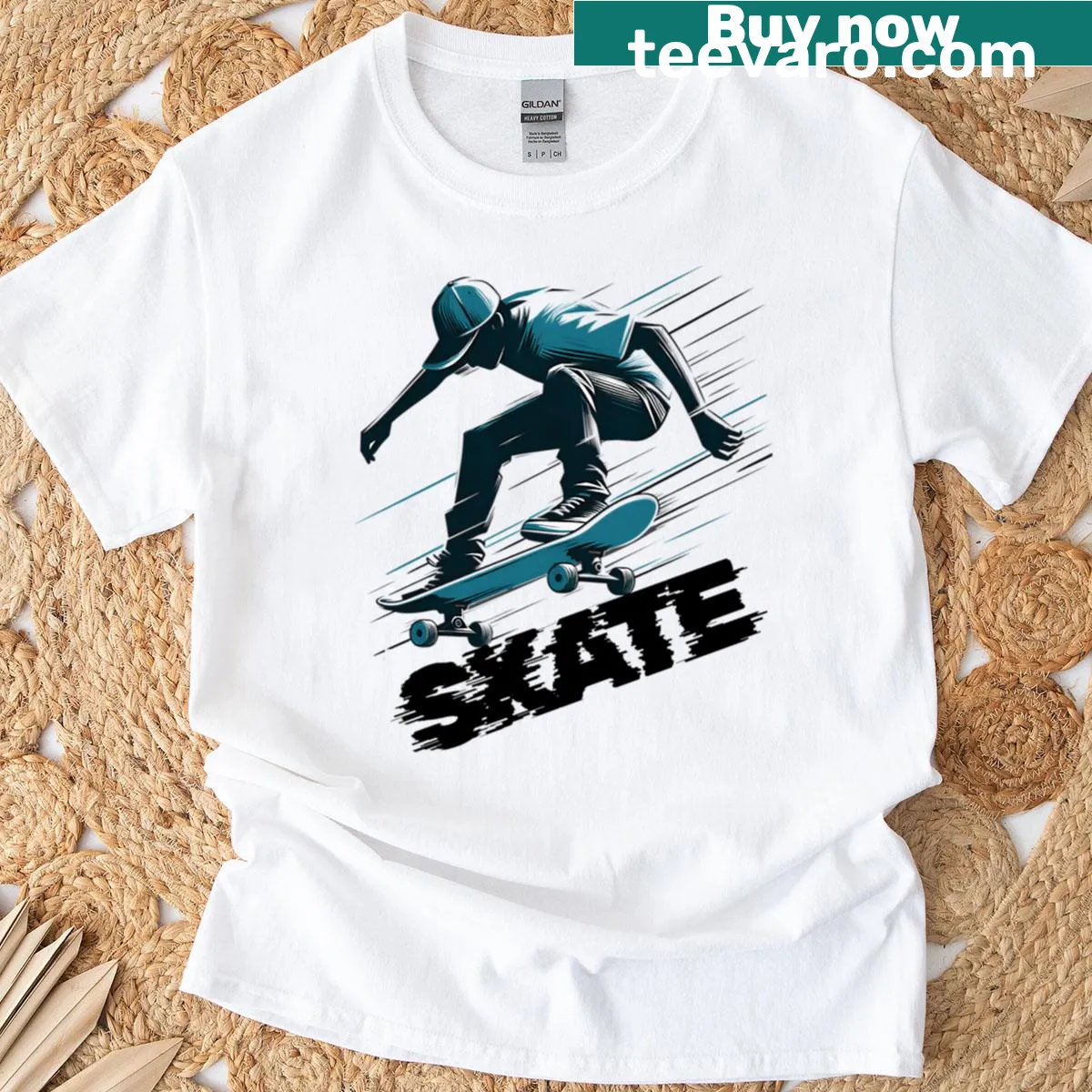 Dynamic skateboarding graphic representing skate life culture — on a men's t-shirt