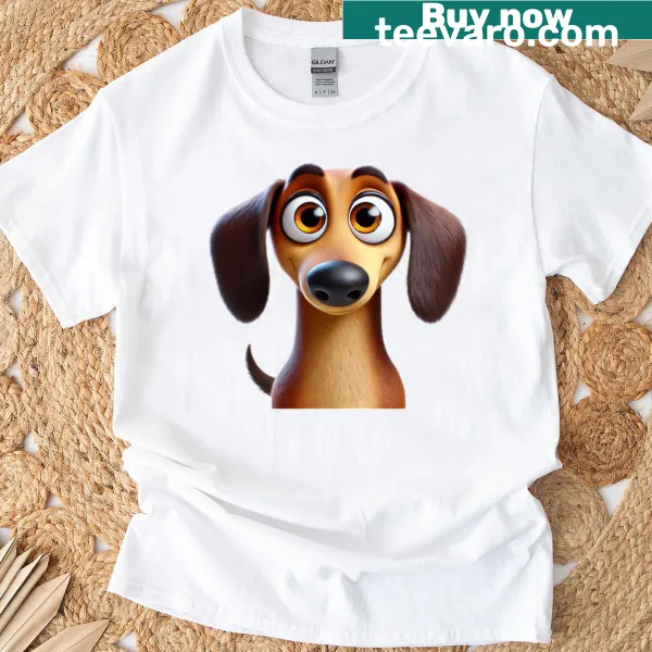 Cartoon t-shirt featuring a skater dachshund mix