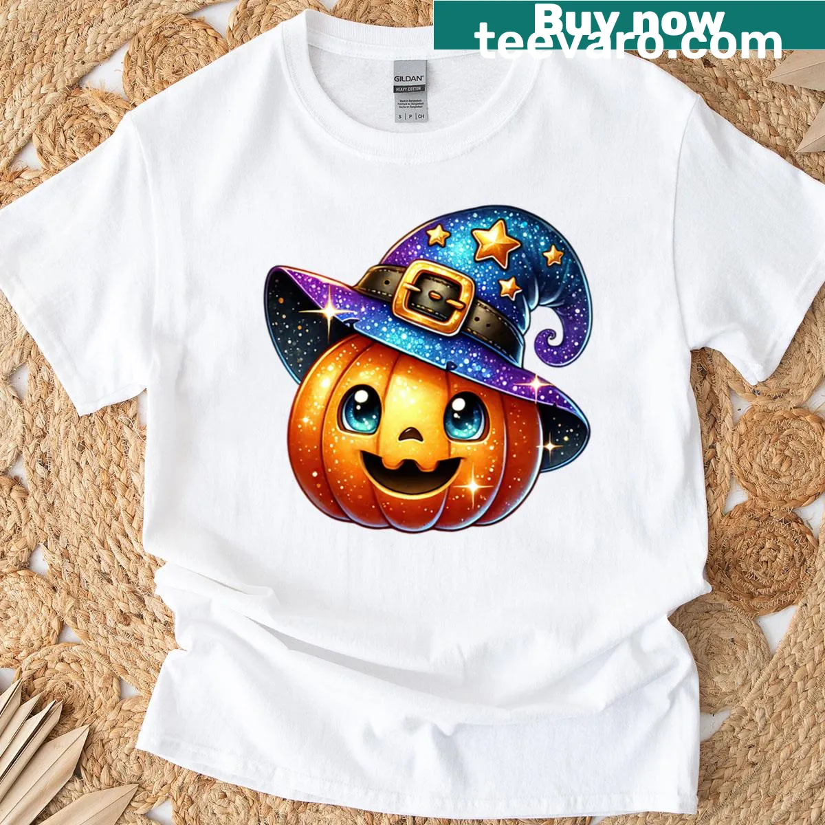 Kawaii smiling jack-o-lantern t-shirt — on a men's t-shirt