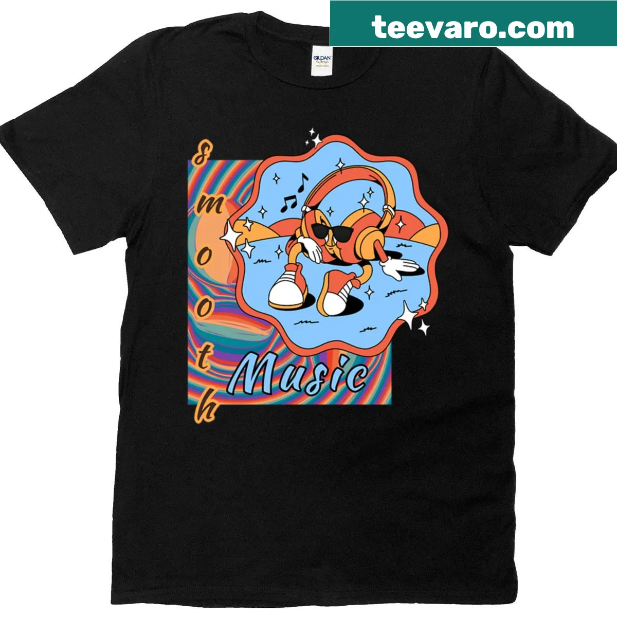 Chic T-shirt featuring the phrase 'Smooth Music' in elegant typography. — on a men's t-shirt