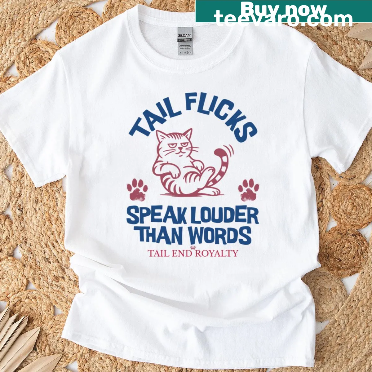 Humorous smug cat illustration t-shirt design — on a men's t-shirt