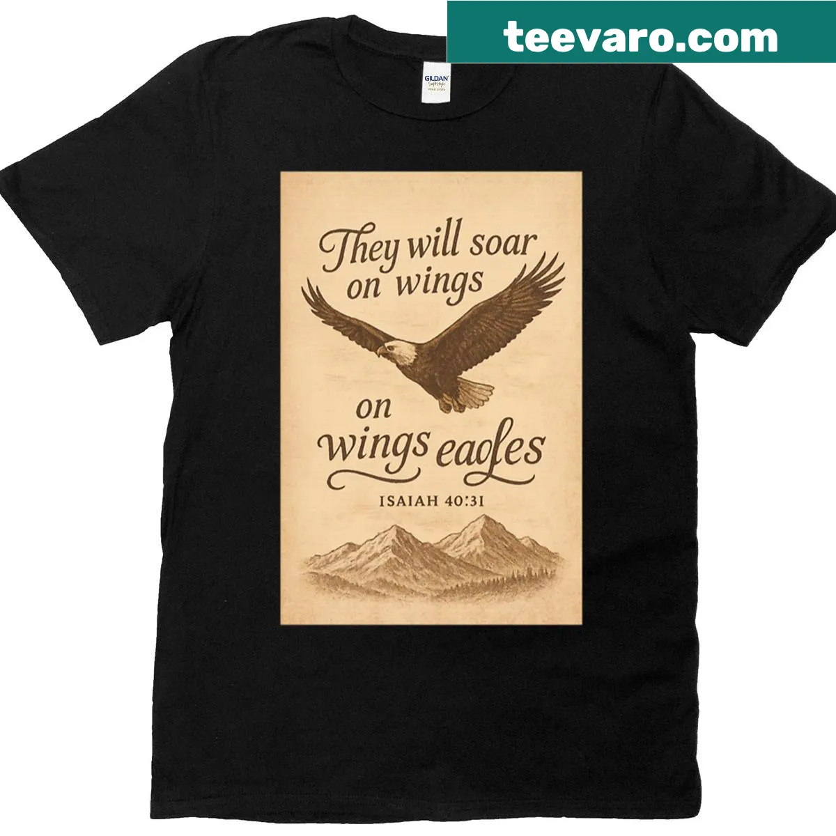 Vintage-style T-shirt with the quote 'Soar On Wings Like Eagles' and distressed design. — on a men's t-shirt