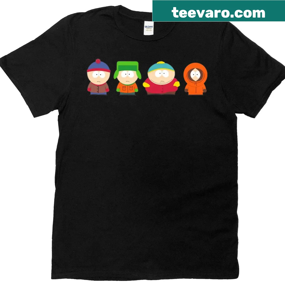 Minimalist cartoon design of the four boys from South Park on a T-shirt. — on a men's t-shirt