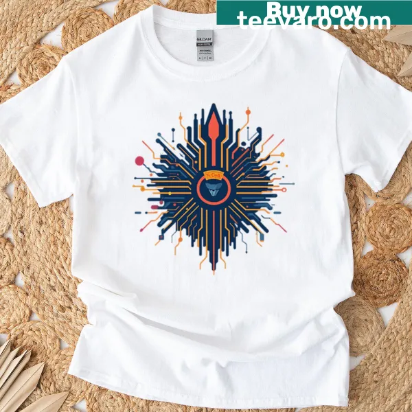 Illustration of a circuit design on a stylish T-shirt
