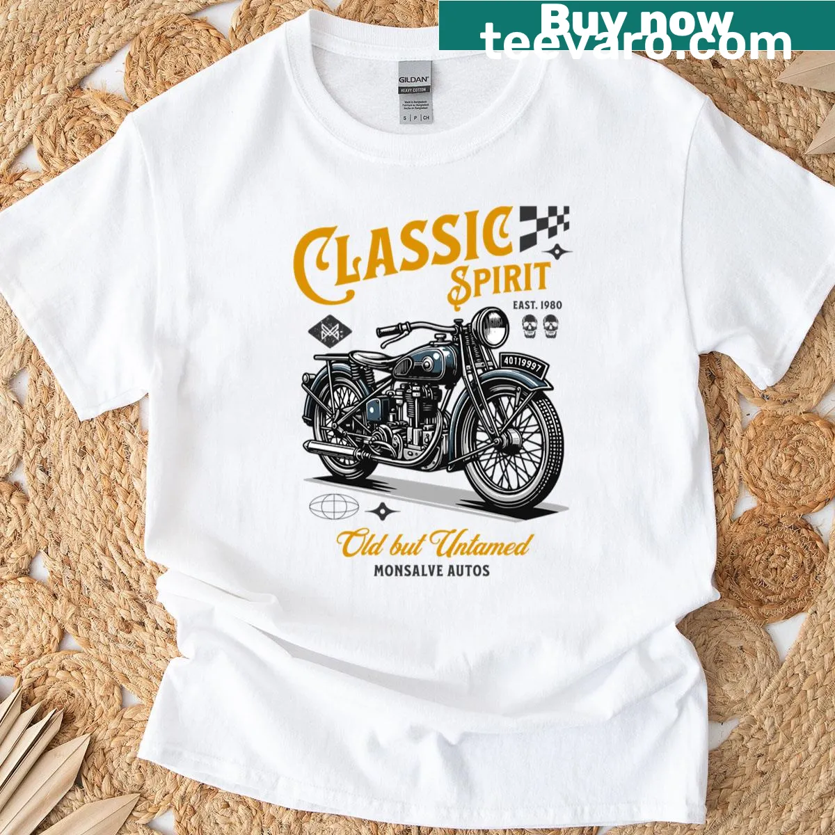 Vintage motorcycle illustration on a classic T-shirt — on a men's t-shirt