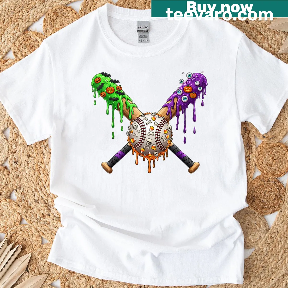 Cartoon ice cream dripping with spooky elements on a kids Halloween T-shirt. — on a men's t-shirt