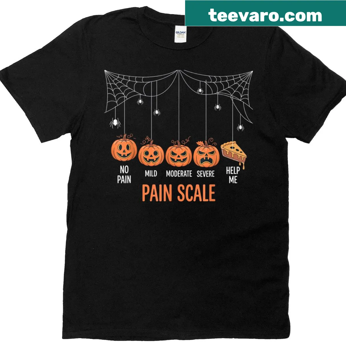 Humorous pumpkin pain scale graphic for nurses celebrating Halloween — on a men's t-shirt