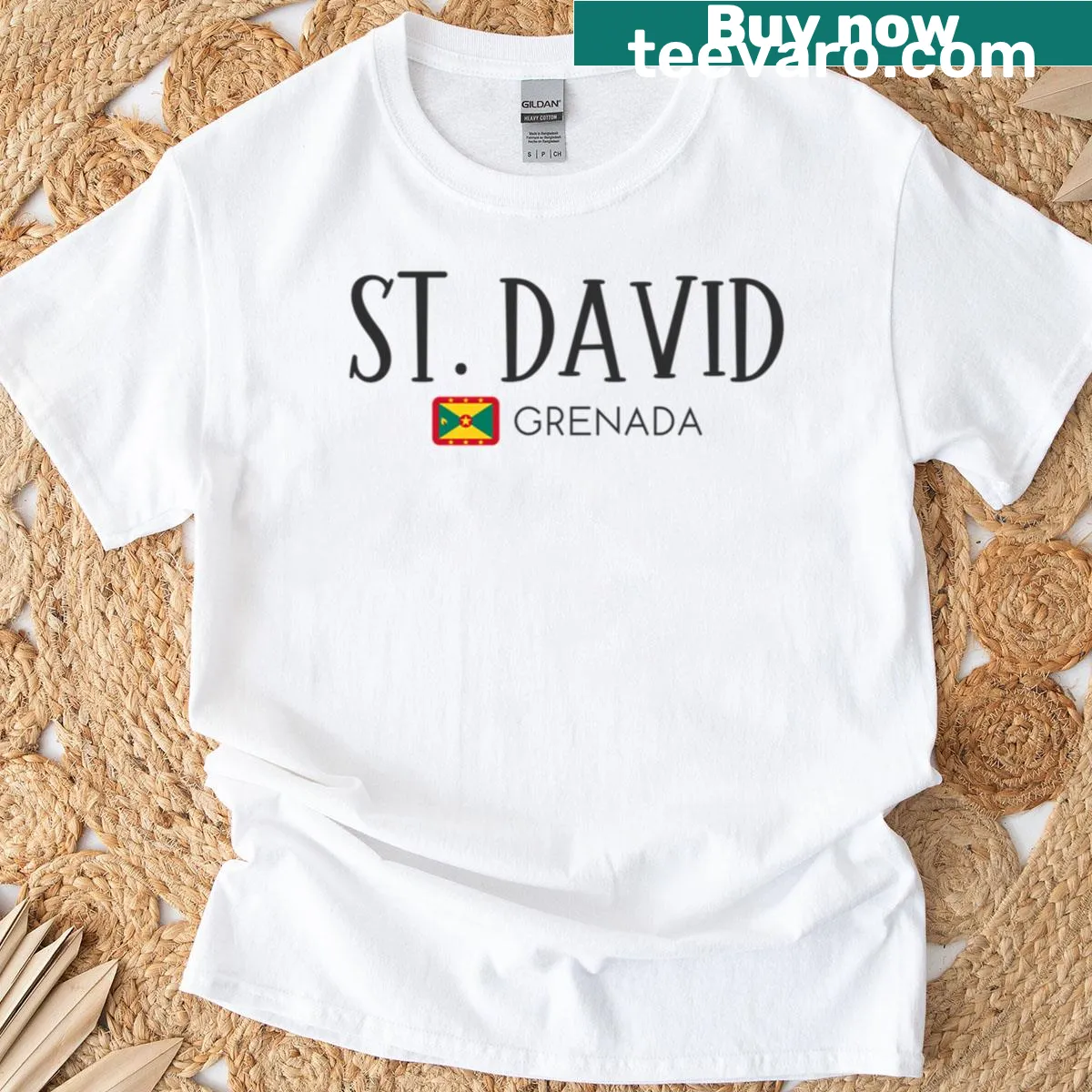 Emblematic T-shirt dedicated to St. David, featuring symbols of Grenada — on a men's t-shirt