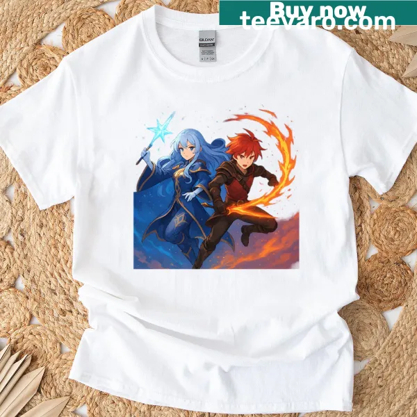 Dynamic battle scene of Starlight Guardians on a T-shirt.