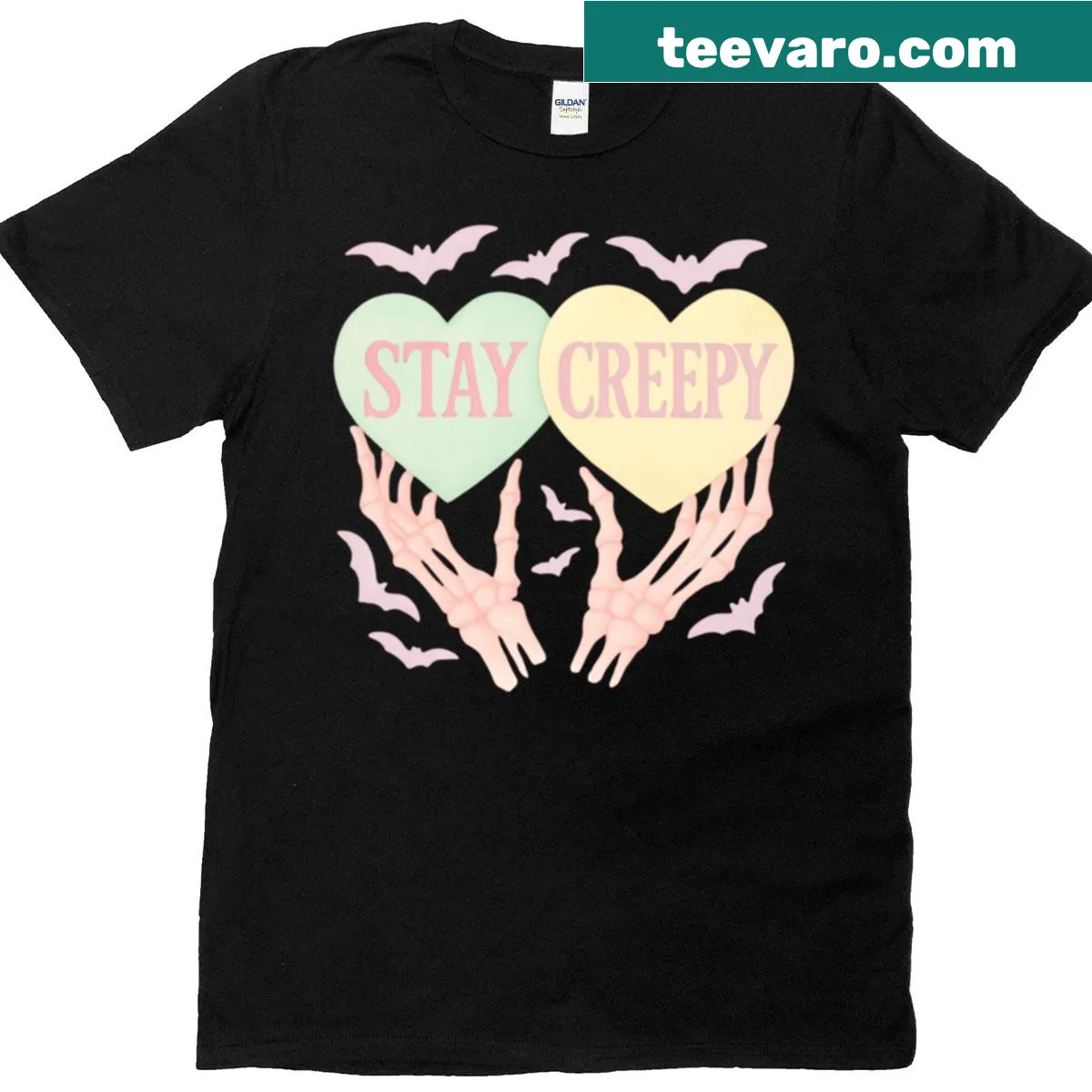 Skeleton hand with hearts design for a cute Halloween t-shirt — on a men's t-shirt