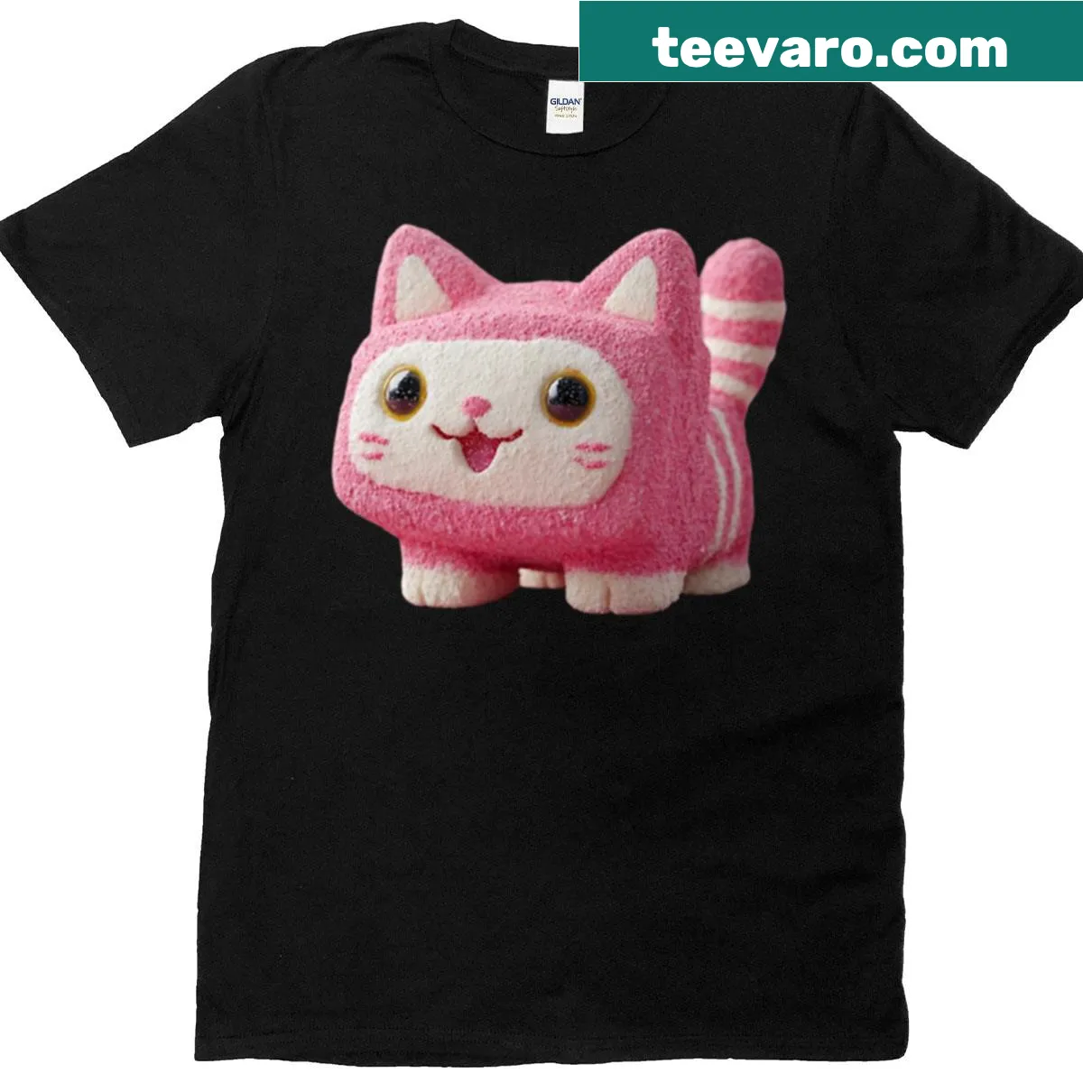 Cute T-shirt featuring a cat with marshmallows in an adorable design. — on a men's t-shirt