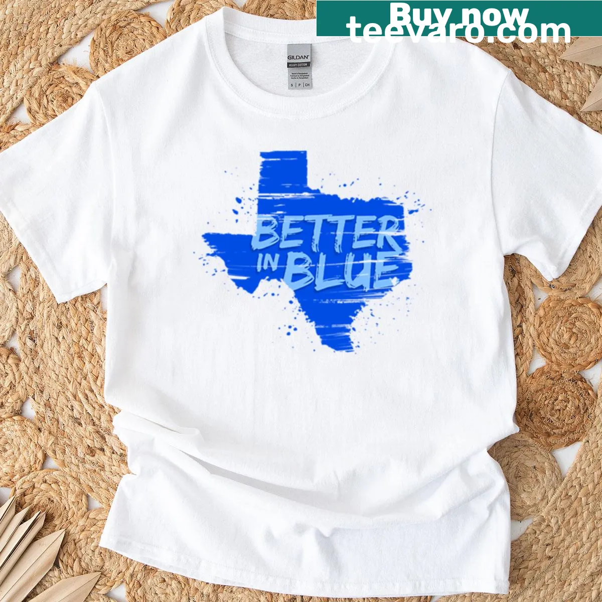 Emblem T-shirt celebrating Texas in a bold blue design — on a men's t-shirt
