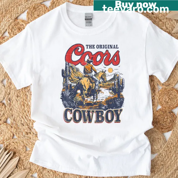 Cowhide graphic on a cowboy-themed T-shirt with rustic text